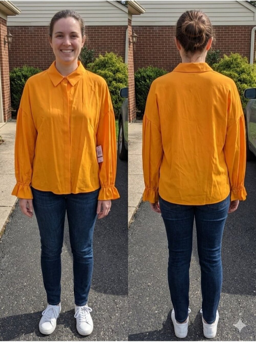 INC International Concepts Orange Cotton Flared Cuff Button Down Shirt LG NWT
